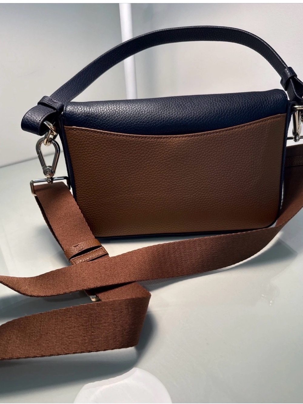 Cole Haan Navy, Brown & Cream Colorblock Leather Crossbody - Picture 4 of 6